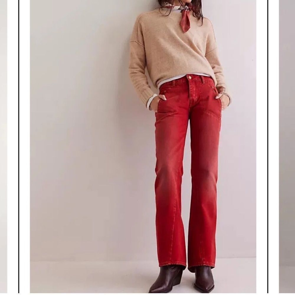 NWOT Free People We the Free Carnivale Low Rise Bootcut Jeans Hot Tamale Red